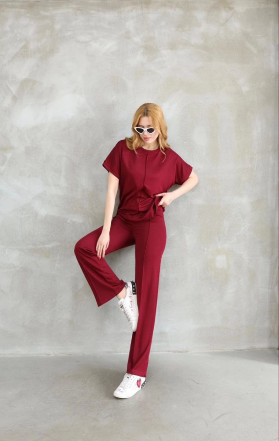 Osy Modal Yumuşak Dokulu Kumaş Bisiklet Yaka Kısa Kollu Takım - Bordo - 2