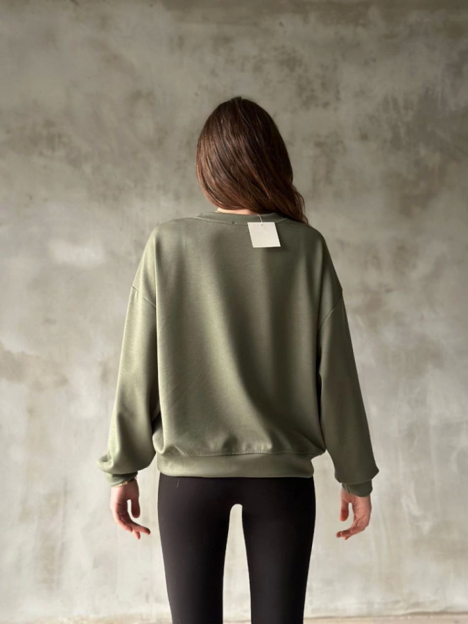 Osy Modal Yumuşak Dokulu Kumaş Bisiklet Yaka Oversize Sweatshirt - Haki - 2