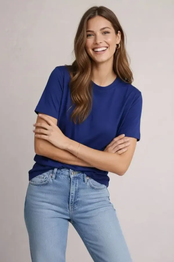Osy Modal Yumuşak Dokulu Kumaş Bisiklet Yaka T-shirt - Lacivert - 1