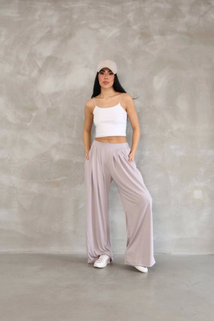 Osy Modal Yumuşak Dokulu Kumaş Boru Paça Salaş Eşofman - Bej - ANGELINO BuyukBedeniz