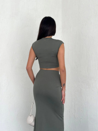 Osy Modal Yumuşak Dokulu Kumaş Büzgülü Crop Etek Takım - Mint Yeşili - 2