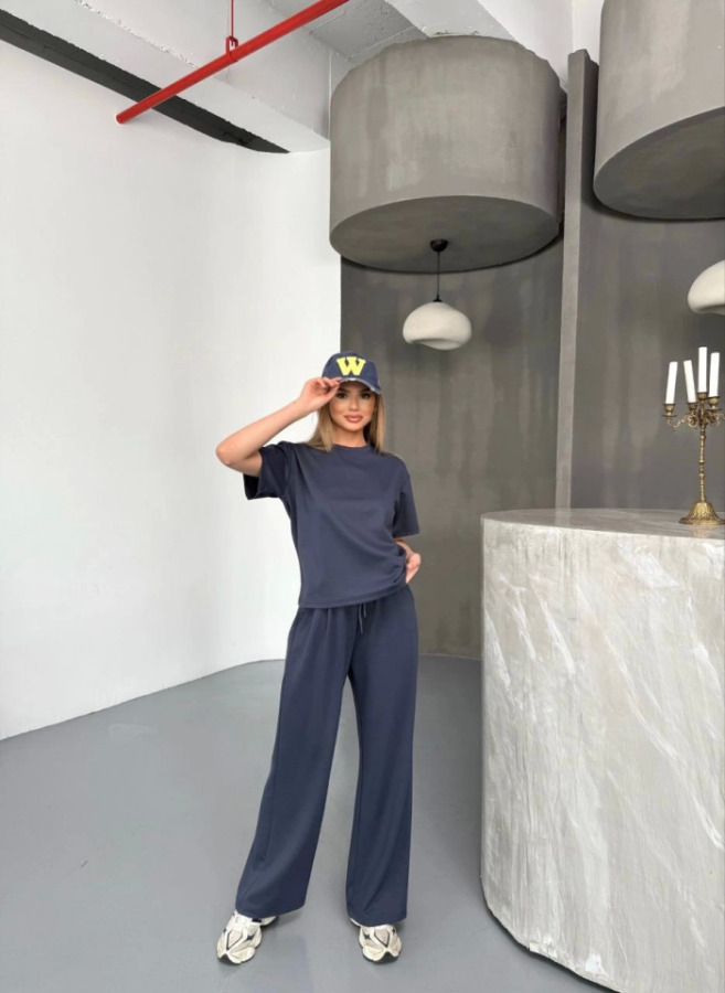 Osy Modal Yumuşak Dokulu Kumaş Kısa Kollu Bluz Rahat Pantalon Ikili Takım- Füme - 4