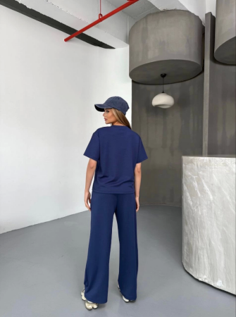 Osy Modal Yumuşak Dokulu Kumaş Kısa Kollu Bluz Rahat Pantalon Ikili Takım- Lacivert - ANGELINO BuyukBedeniz (1)