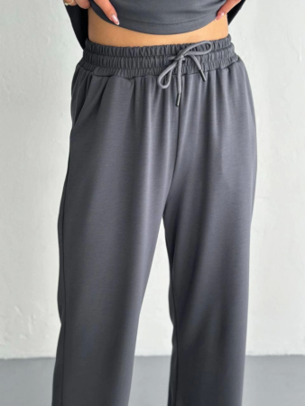 Osy Modal Yumuşak Dokulu Kumaş Kısa Kollu Yakalı T-shirt Pantalon Ikili Takım- Antrasit - ANGELINO BuyukBedeniz