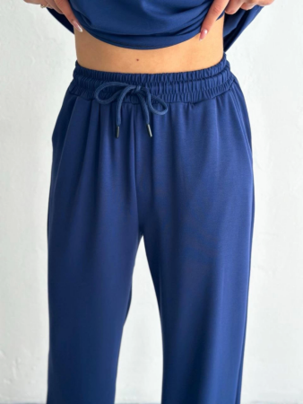 Osy Modal Yumuşak Dokulu Kumaş Kısa Kollu Yakalı T-shirt Pantalon Ikili Takım- Lacivert - ANGELINO BuyukBedeniz (1)