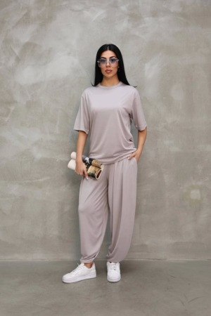 Osy Modal Yumuşak Dokulu Kumaş Oversize Bisiklet Yaka T-shirt Jogger Eşofman Altı Eşofman Takımı - Gri - 1
