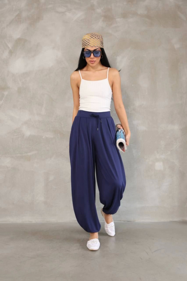 Osy Modal Yumuşak Dokulu Kumaş Şalvar Pantalon - Lacivert - 1