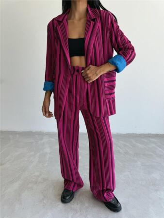 OTTOMAN ÇİZGİLİ CEKET-PANTOLON TK - Fuşya - ANGELINO BuyukBedeniz (1)