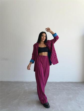 OTTOMAN ÇİZGİLİ CEKET-PANTOLON TK - Fuşya - 3