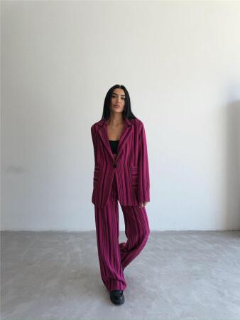 OTTOMAN ÇİZGİLİ CEKET-PANTOLON TK - Fuşya - 4