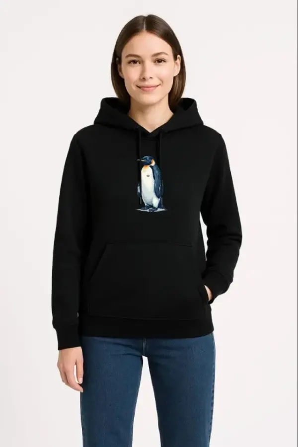 Oversize Hoodie - Sırt Baskılı Survivor Penguin Temalı, Felsefi Yazılı Kapüşonlu Sweatshirt - Siyah - 2