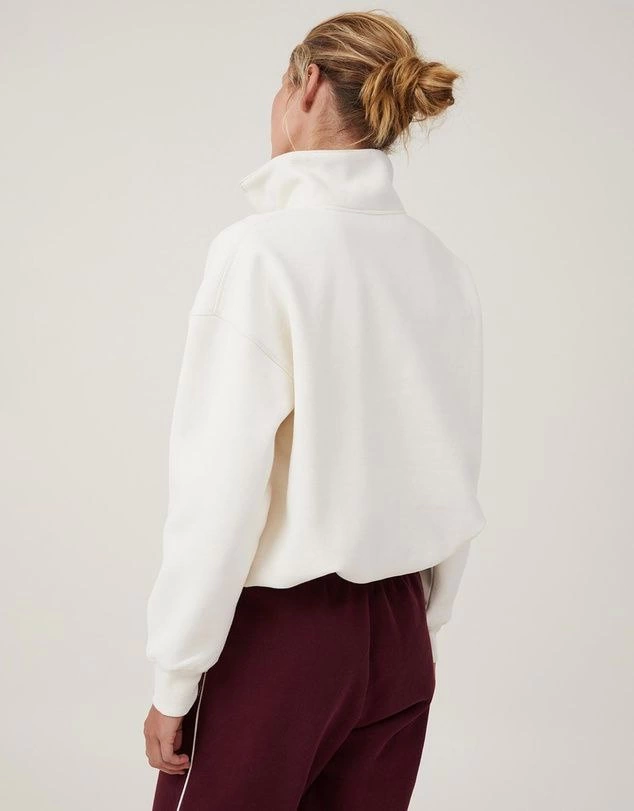 Oversize Yarım Farmuarlı Yakalı Basic SweatShirt - Beyaz - 3