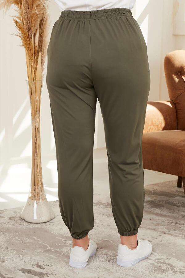 Paça Ve Bel Lastikli Modal Büyük Beden Haki Pantolon - 6