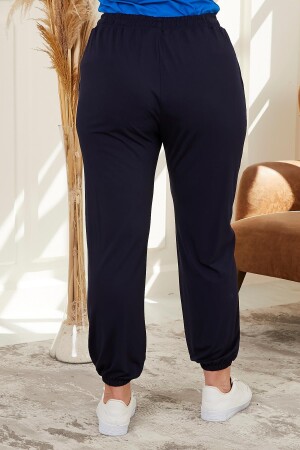 Paça Ve Bel Lastikli Modal Büyük Beden Lacivert Pantolon - 4