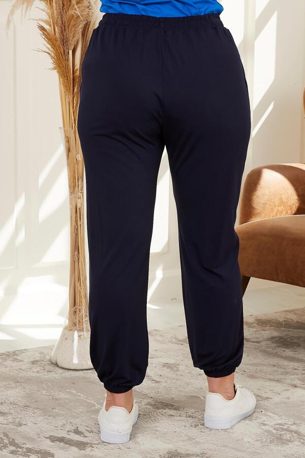 Paça Ve Bel Lastikli Modal Büyük Beden Lacivert Pantolon - 4