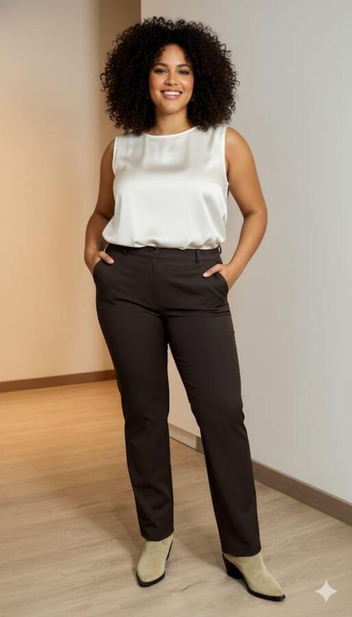 Paça Yırtmaçlı Büyük Beden Gabardin Pantolon Kahve - 3