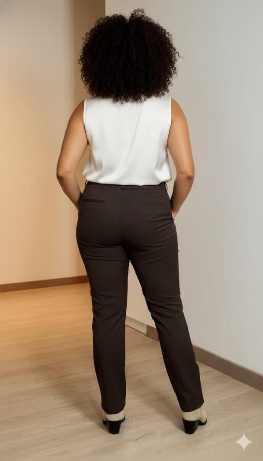 Paça Yırtmaçlı Büyük Beden Gabardin Pantolon Kahve - 4