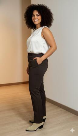 Paça Yırtmaçlı Büyük Beden Gabardin Pantolon Kahve - 5