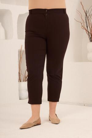 Paça Yırtmaçlı Büyük Beden Gabardin Pantolon Kahve - 1