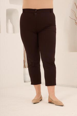 Paça Yırtmaçlı Büyük Beden Gabardin Pantolon Kahve - 3