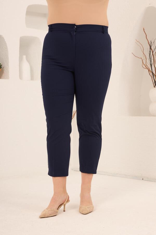 Paça Yırtmaçlı Büyük Beden Gabardin Pantolon Lacivert - 1