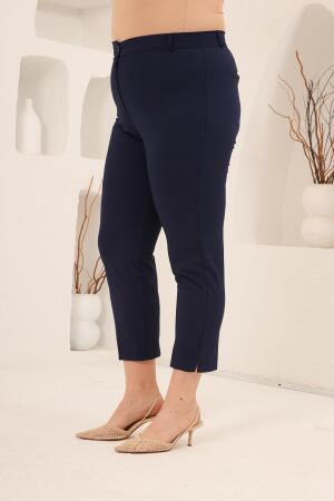 Paça Yırtmaçlı Büyük Beden Gabardin Pantolon Lacivert - 2