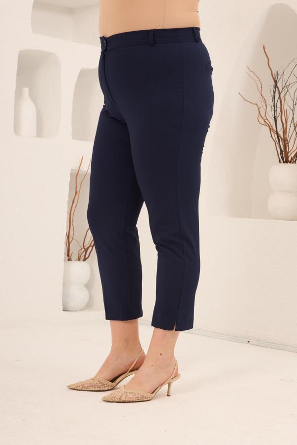 Paça Yırtmaçlı Büyük Beden Gabardin Pantolon Lacivert - 2