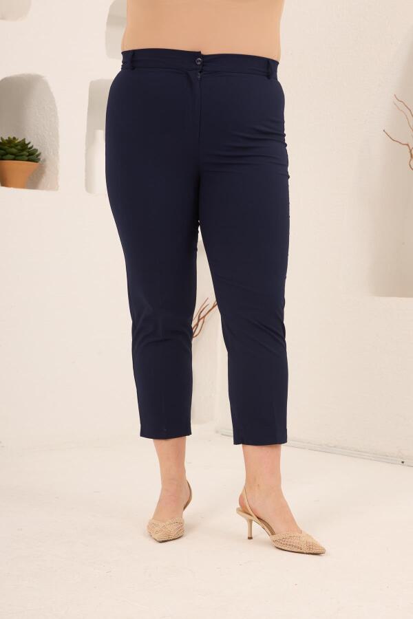 Paça Yırtmaçlı Büyük Beden Gabardin Pantolon Lacivert - 3