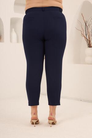 Paça Yırtmaçlı Büyük Beden Gabardin Pantolon Lacivert - 4