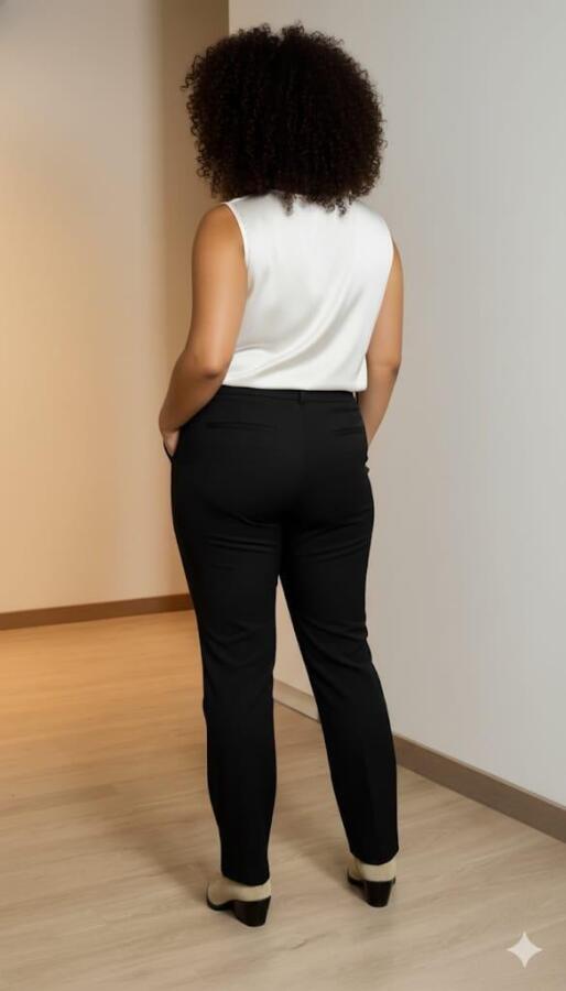 Paça Yırtmaçlı Büyük Beden Gabardin Pantolon Siyah - 5