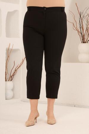 Paça Yırtmaçlı Büyük Beden Gabardin Pantolon Siyah - 1