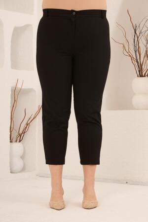 Paça Yırtmaçlı Büyük Beden Gabardin Pantolon Siyah - 3