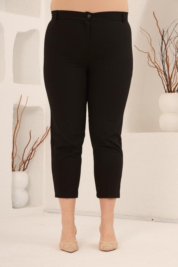 Paça Yırtmaçlı Büyük Beden Gabardin Pantolon Siyah - 3