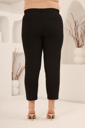 Paça Yırtmaçlı Büyük Beden Gabardin Pantolon Siyah - 4