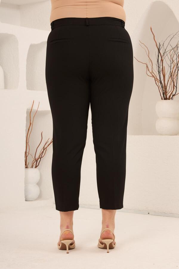 Paça Yırtmaçlı Büyük Beden Gabardin Pantolon Siyah - 4