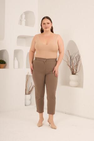 Paça Yırtmaçlı Büyük Beden Pantolon Vizon - 4