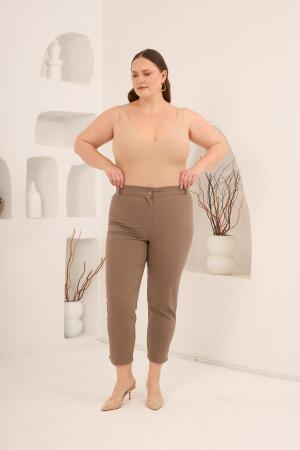 Paça Yırtmaçlı Büyük Beden Pantolon Vizon - 5