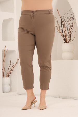 Paça Yırtmaçlı Büyük Beden Pantolon Vizon - 1