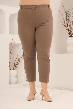 Paça Yırtmaçlı Büyük Beden Pantolon Vizon - 6