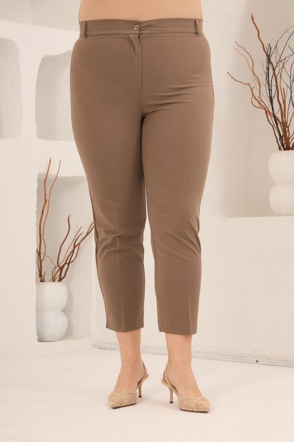 Paça Yırtmaçlı Büyük Beden Pantolon Vizon - 6