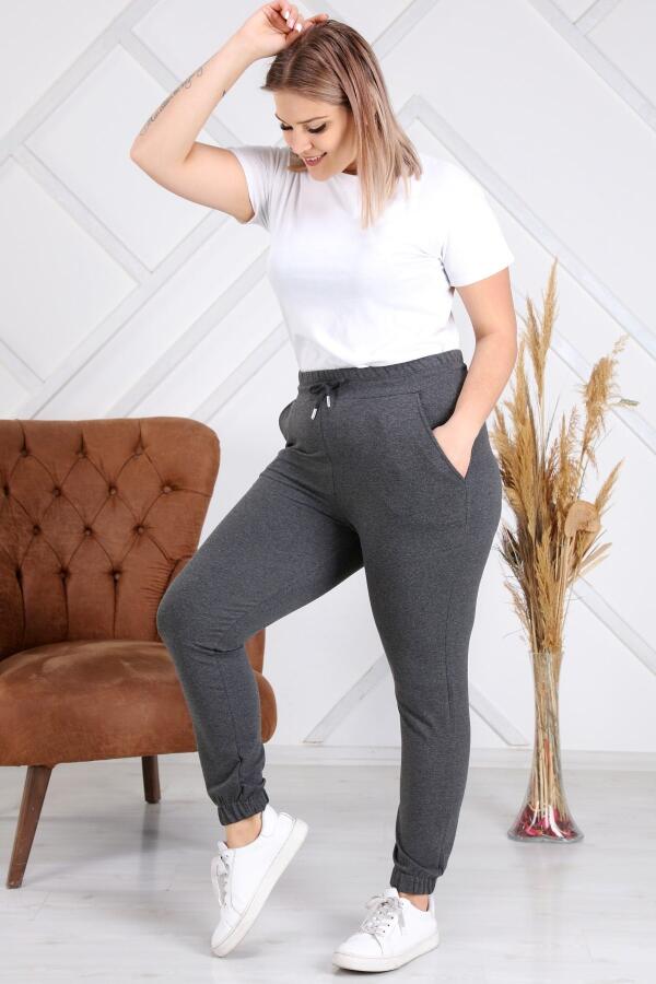 Paçası Lastikli Büyük Beden Füme Eşofman - 5