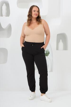 Paçası Lastikli Büyük Beden Siyah Eşofman - 5