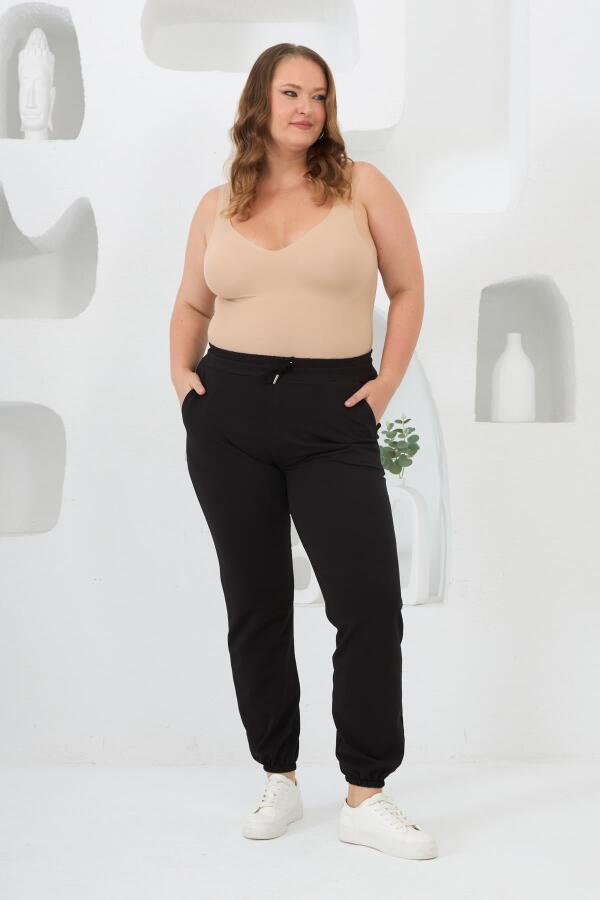 Paçası Lastikli Büyük Beden Siyah Eşofman - 5