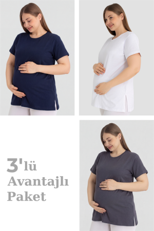 Pamuklu Kısa Kollu Hamile Tişört 3'lü Paket – Yumuşak ve Rahat Hamile Giyim - Angelino