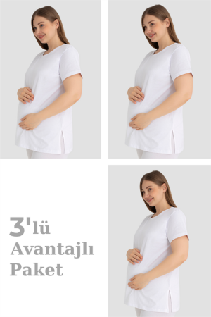 Pamuklu Kısa Kollu Hamile Tişört Beyaz 3'lü Paket – Yumuşak ve Rahat Hamile Giyim - Arma Yıldız