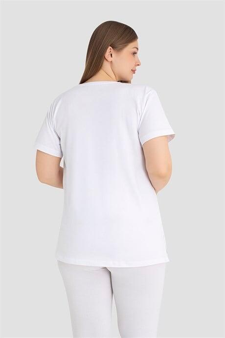 Pamuklu Kısa Kollu Hamile Tişört Beyaz 3'lü Paket – Yumuşak ve Rahat Hamile Giyim - 5