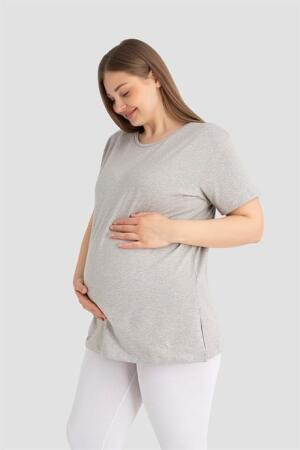 Pamuklu Kısa Kollu Hamile Tişört Gri 3'lü Paket – Yumuşak ve Rahat Hamile Giyim - 3