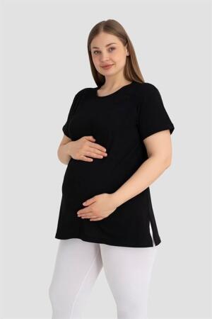 Pamuklu Kısa Kollu Hamile Tişört Siyah 3'lü Paket – Yumuşak ve Rahat Hamile Giyim - 3