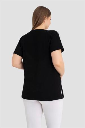 Pamuklu Kısa Kollu Hamile Tişört Siyah 3'lü Paket – Yumuşak ve Rahat Hamile Giyim - 5