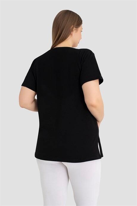 Pamuklu Kısa Kollu Hamile Tişört Siyah 3'lü Paket – Yumuşak ve Rahat Hamile Giyim - 5